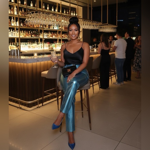 Galactic Glow Pant Womenswear Underwear Lady Metallic Shimmer High Waist - Picture 10 of 16